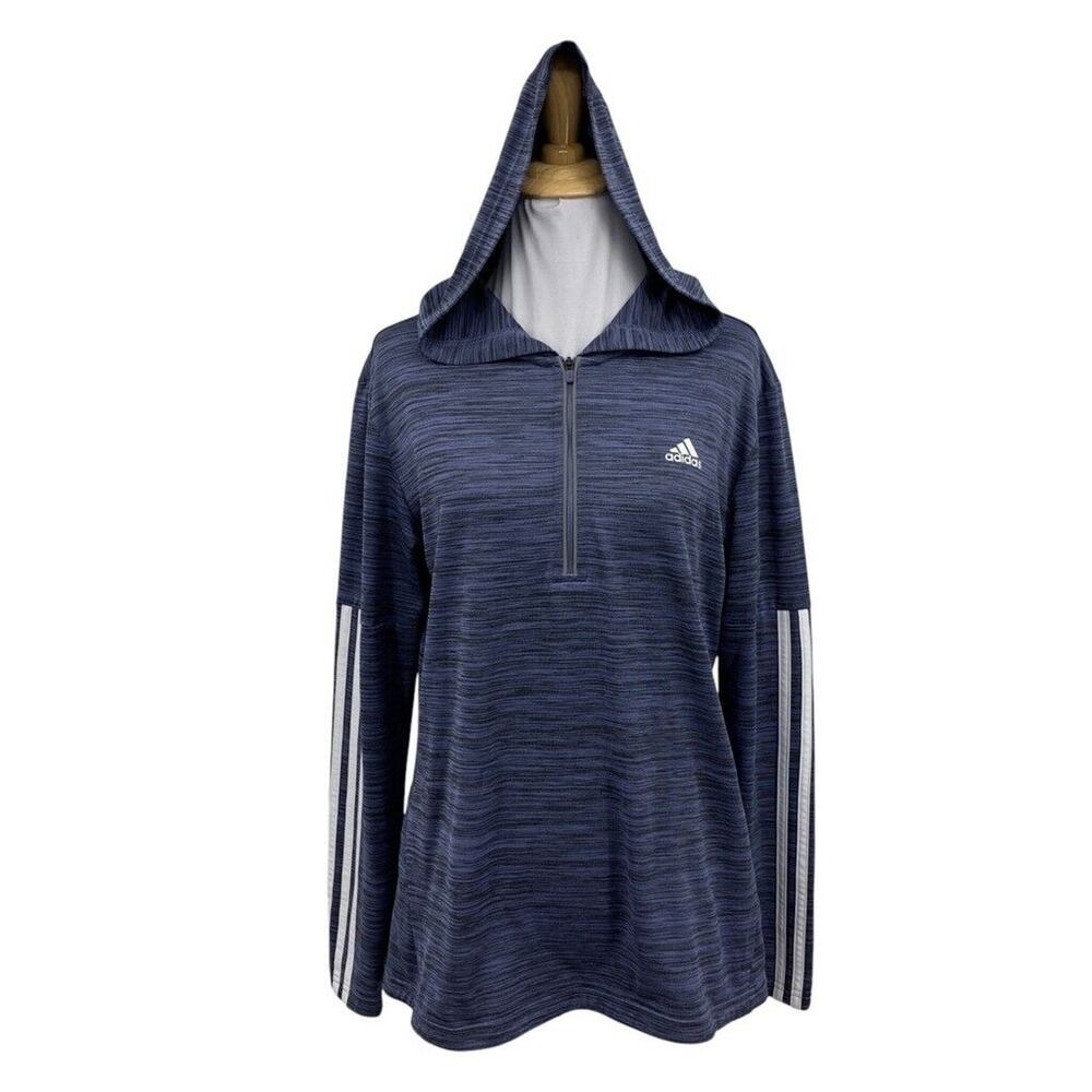 Adidas Hoodie Womens M Medium Multi Quarter Zip Lightweight Stripe Sleeve Shirt